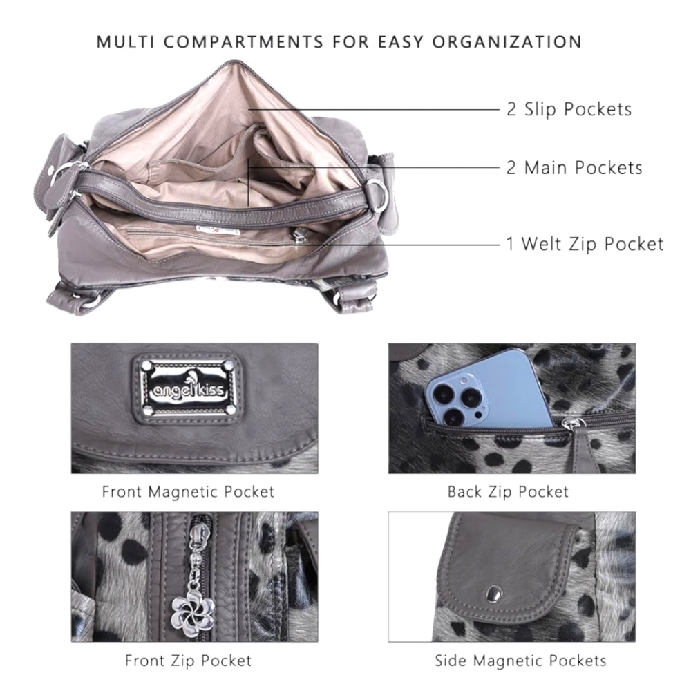 ANGEL KISS Leopard Large Vegan Leather Spacious Crossbody Shoulder Hobo Bag. - Picture 5 of 10